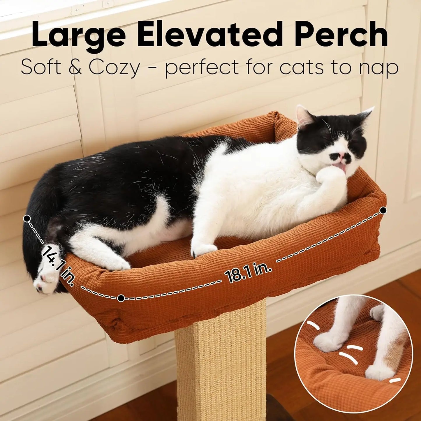 Cat Scratching Post, Retro-Style Tall Scratch Posts with Perch for Infoor Cats Adults, Large Cat