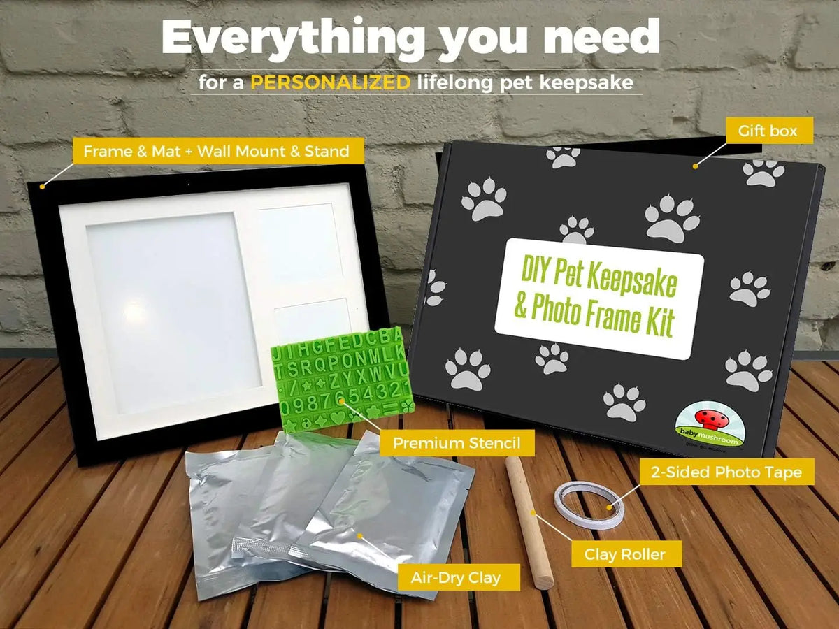 Pet Pawprint Keepsake Kit with Wood Frame, Heartfelt Gift for Pet Memorial (Black)