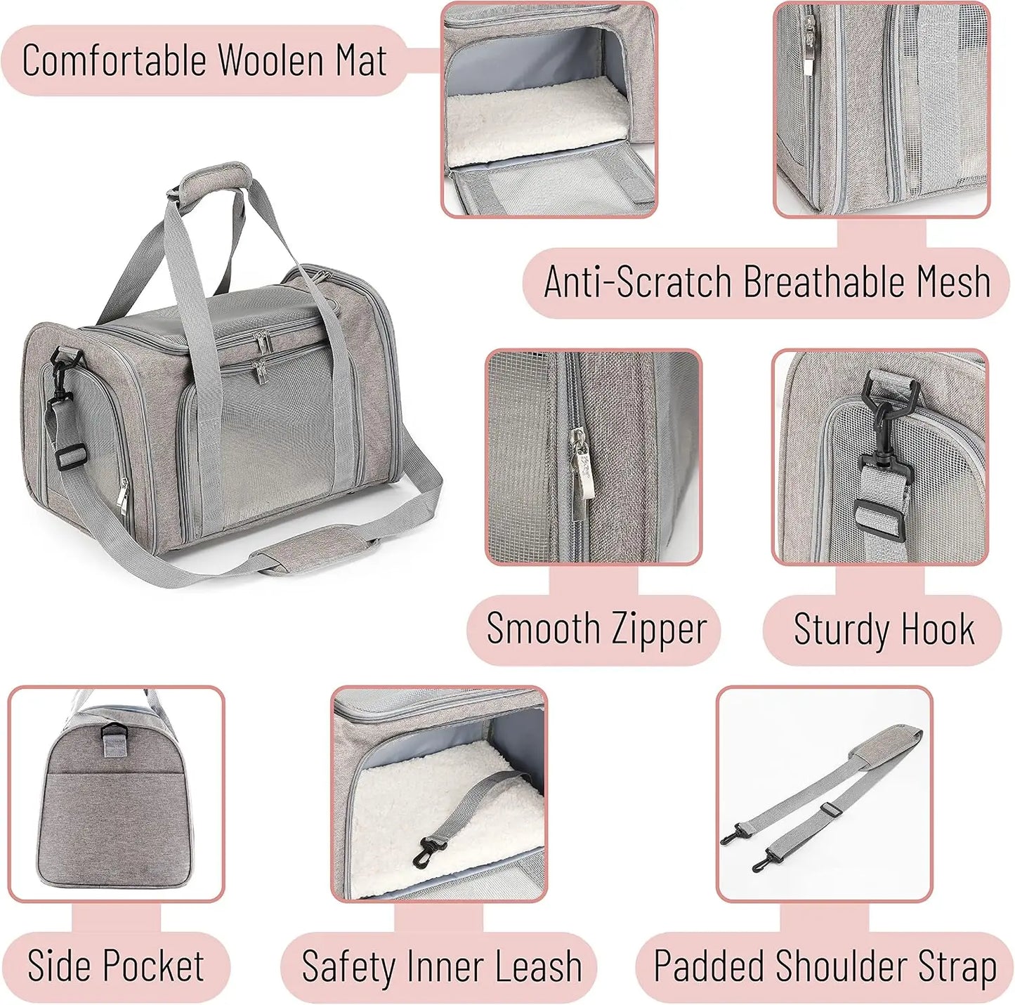 Pet Carrier for Small Cats & Dogs, 17.5x11.2x11.5in, Breathable Mesh Travel Bag with Shoulder Strap