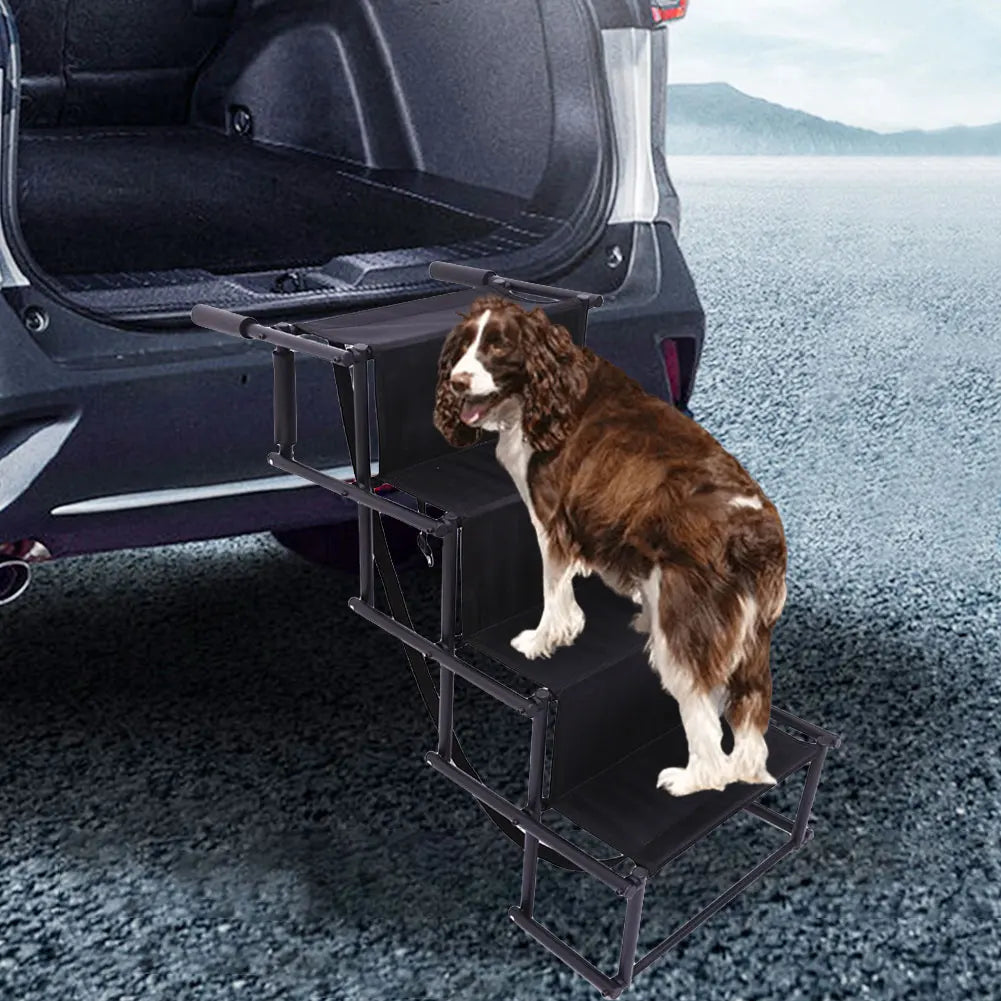 4 Steps Pet Ramp Foldable Dog Pet Ramp with Nonslip Surface Pet Ladder Dog Car Steps Folding Pet Stairs Ramp for Car