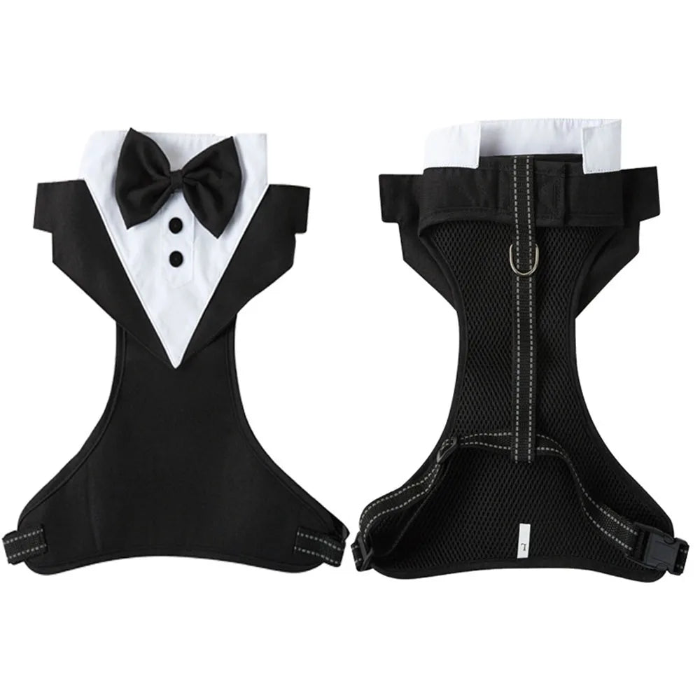 Dog Tuxedo Costume Formal Shirt Dog Wedding Black Jacket Suit Pet Puppy Prince Ceremony Bow Tie Suit Small Dogs Cat Vest Clothes