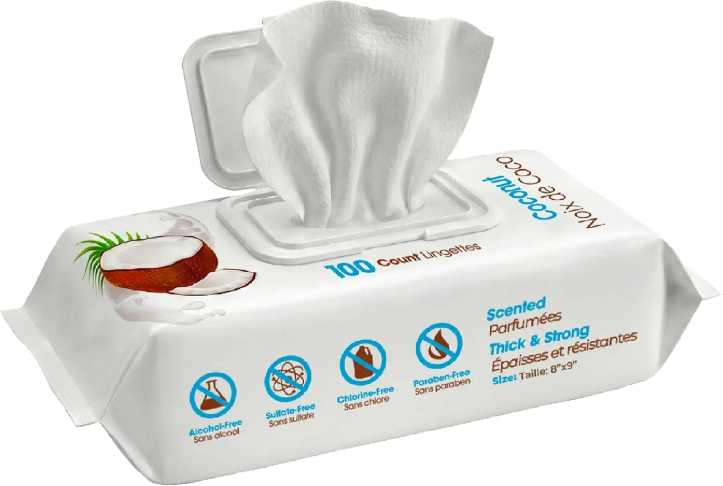 Large 8x9 Dog Wipes - Cleaning & Deodorizing for Paws & Coat - Gentle with Coconut Vitamin E - 100 Count