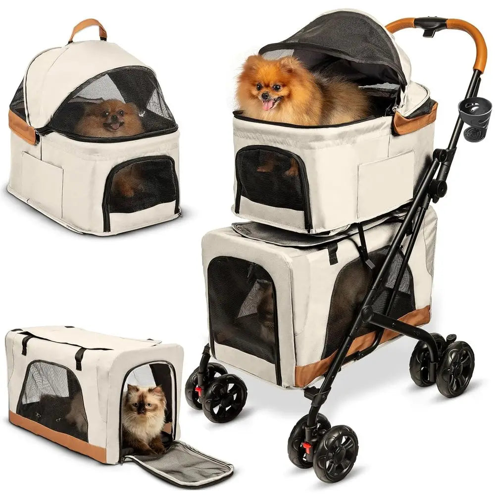 Double Pet Stroller with Detachable Carriers - Ideal or 2 Dogs or Cats - Compacnvenient Design - Easy Assembly Double Dog Stroll