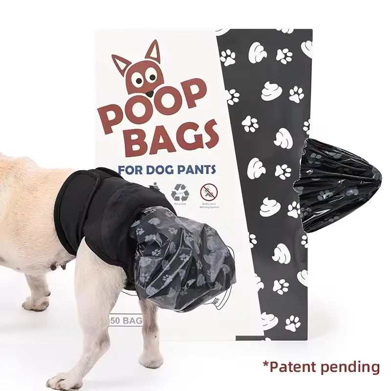 Portable Dog Poop Collection Pants Washable Pet Diaper with Disposable Printed Bags for Outdoor Travel Reusable & Easy Clean Bag