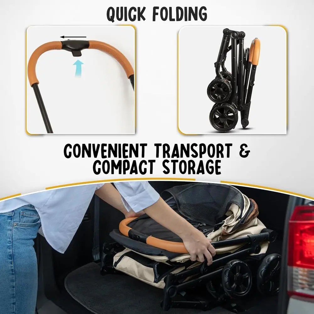 Double Pet Stroller with Detachable Carriers - Ideal or 2 Dogs or Cats - Compacnvenient Design - Easy Assembly Double Dog Stroll
