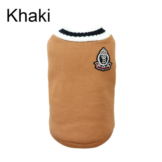 Winter Warm Pet Dog Sweater College Style V-neck Knitwear Christmas For Small Dogs Kitten Pullover Puppy Vest Kitty Outfits