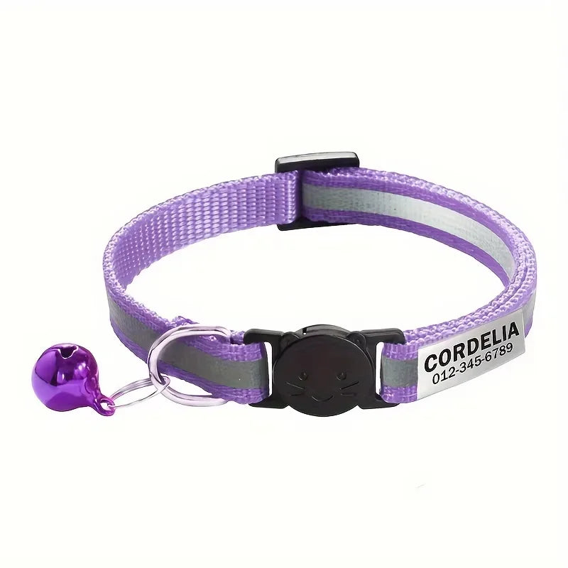 Custom Reflective Paw Cat Collar Personalized ID Adjustable Safety Buckle with Bell Free Engraving Nylon Puppy Kittens Necklace