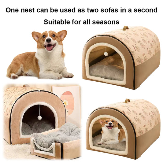 Dog Kennel Detachable Warm Winter Dog House Mat Washable Plush Cotton Puppy Shelter Winter Cat Bed Castle Dogs Cats Pet Supplies