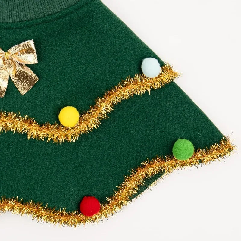Pet Christmas Tree Cape & Hat Set, Dog Xmas Cosplay Outfit, Cute Holiday Costume for Bichon, Westie, Teddy Small Dogs & Cats