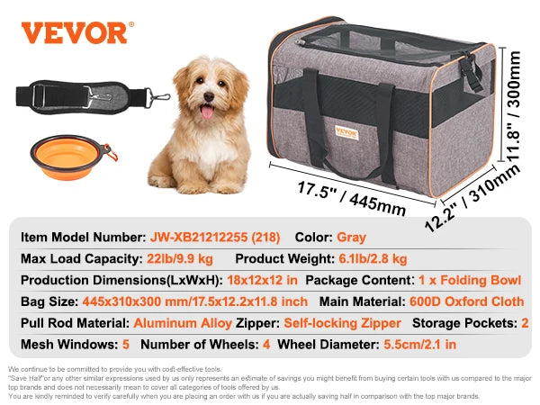 SucceBuy Pet Cat Carrier Breathable Outgoing Dog Carry Backpack with Telescopic Handle Wheels and Shoulder Strap for Travel Trip
