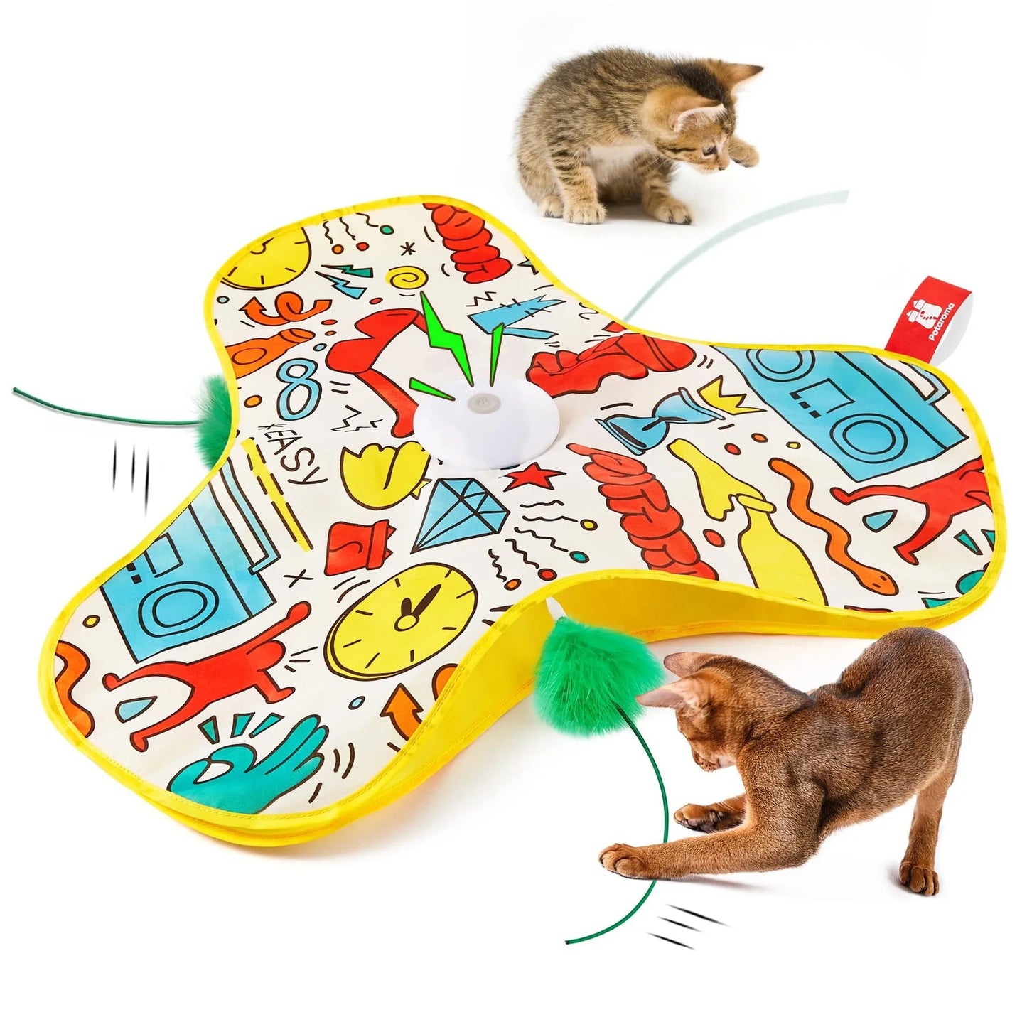 Smart Cat Toys Interactive Hide and Seek Cat Toy with Mouse Squeaky Motion Activated Moving Concealed Feathers Kitten Teaser Toy