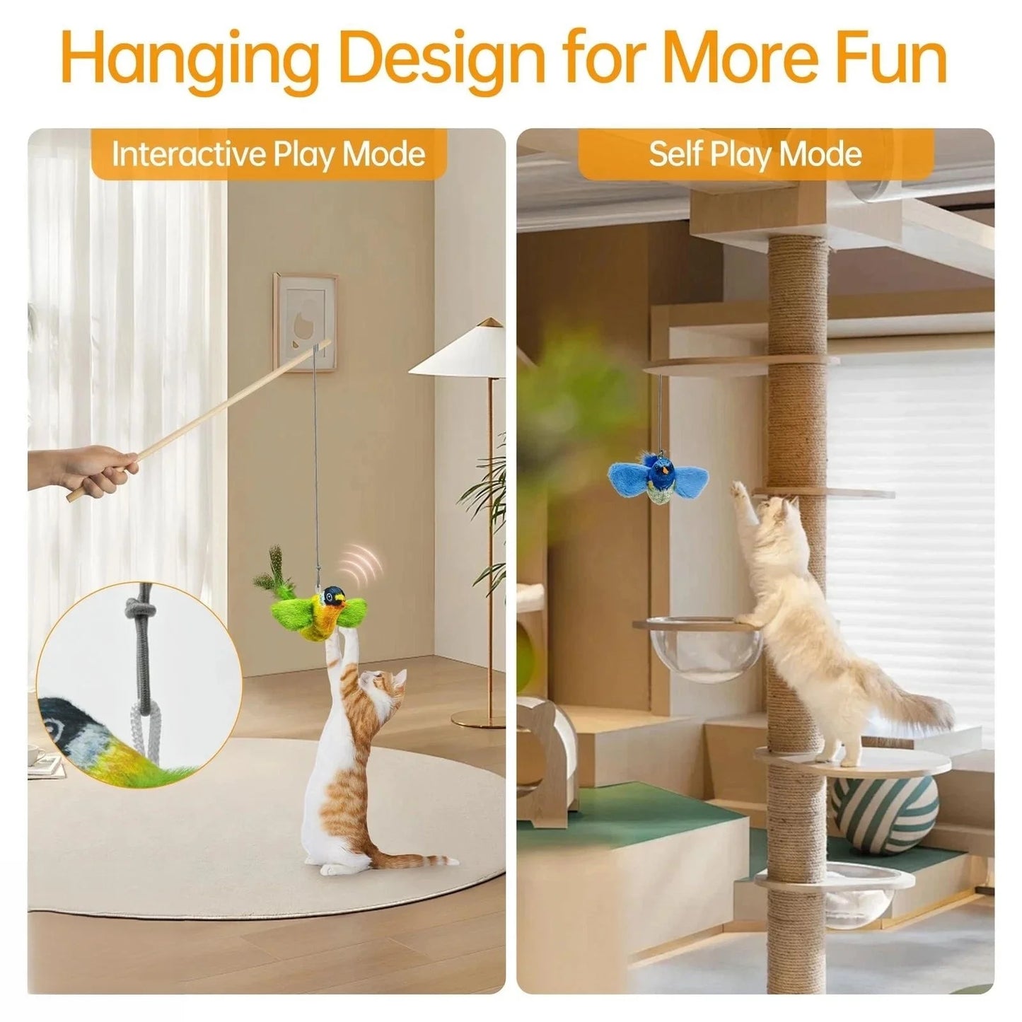 Interactive Chirping Bird Cat Toy | 1pc Hanging Bite-Resistant Feather Toy Realistic Sound Cat Teaser for Kittens Indoor Play