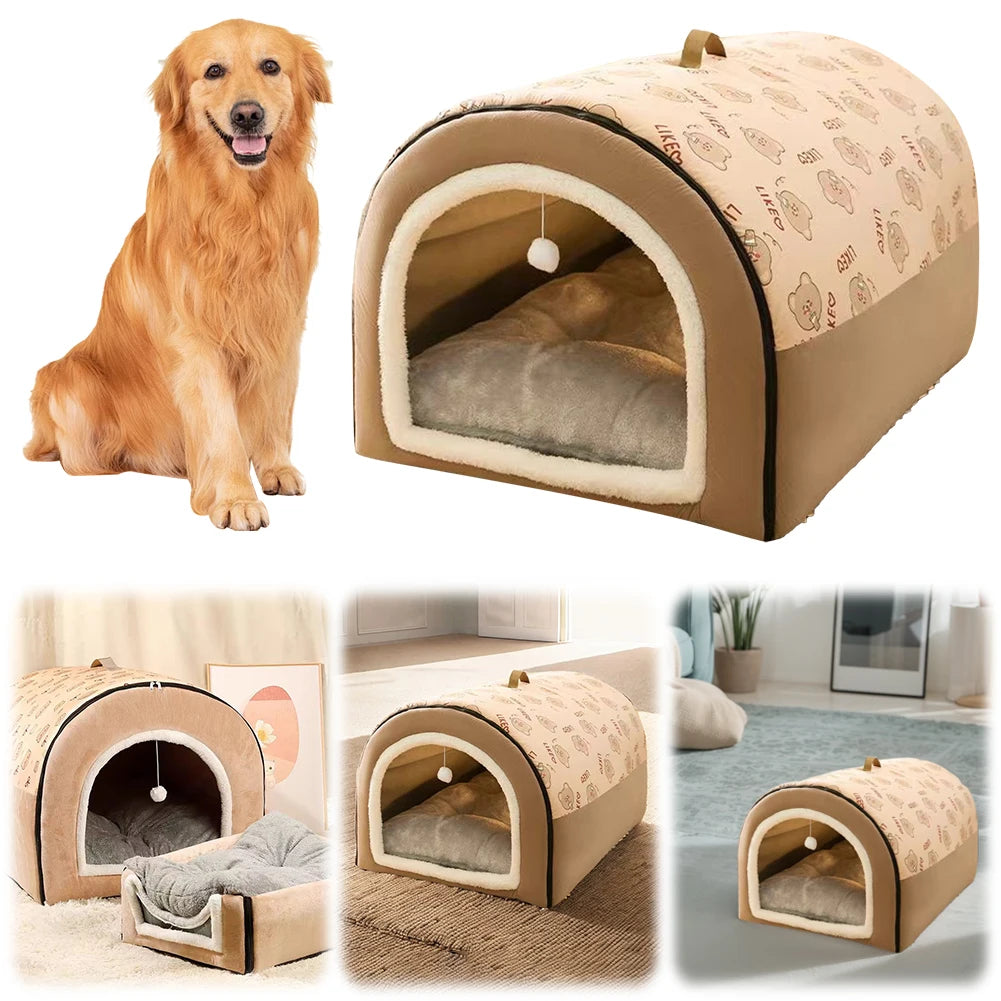 Dog Kennel Detachable Warm Winter Dog House Mat Washable Plush Cotton Puppy Shelter Winter Cat Bed Castle Dogs Cats Pet Supplies