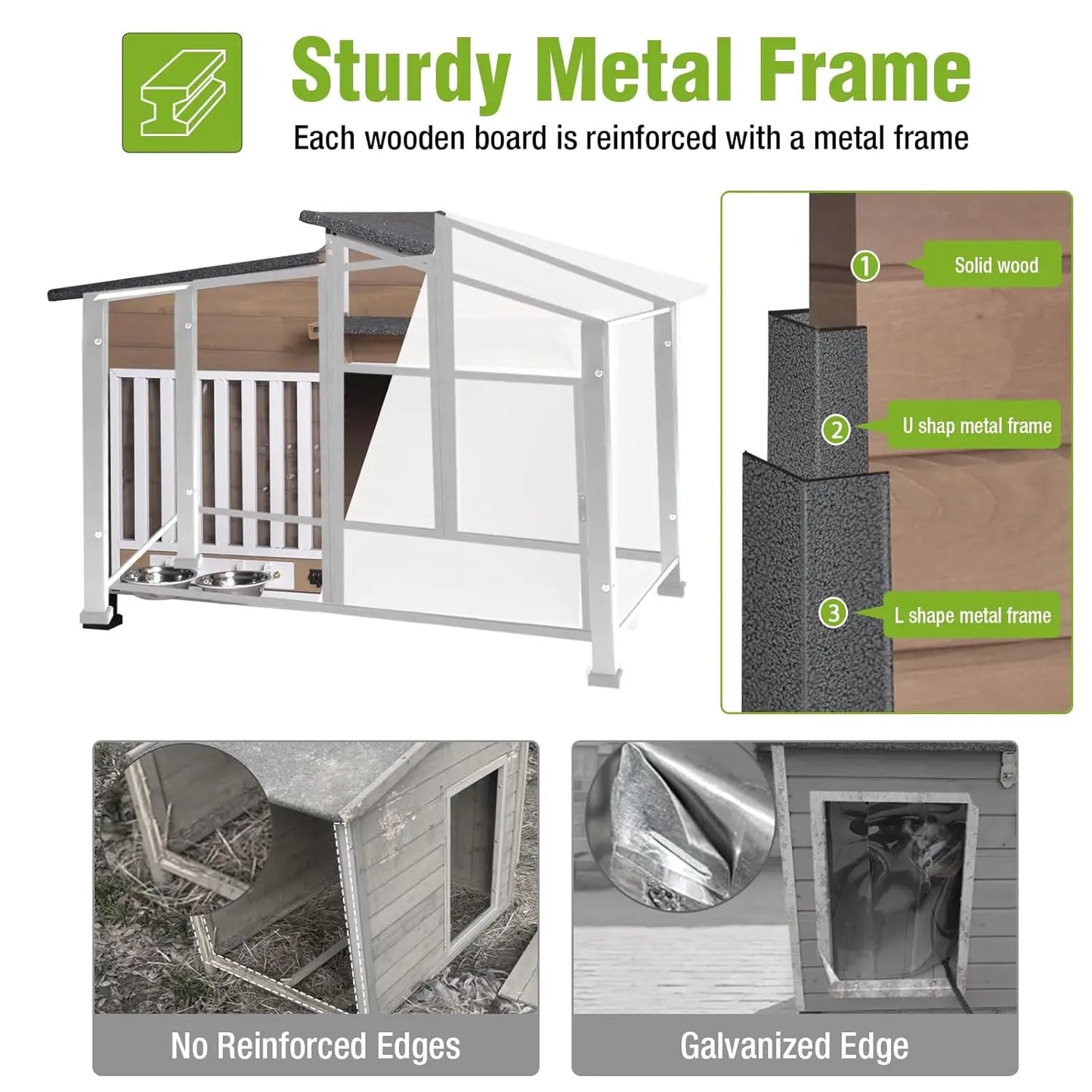 Insulated Heated Dog House Outdoor Weatherproof Chew-Proof Metal Frame Heated Pad Winter Shelter 44.6x41.1x32.9in Custom