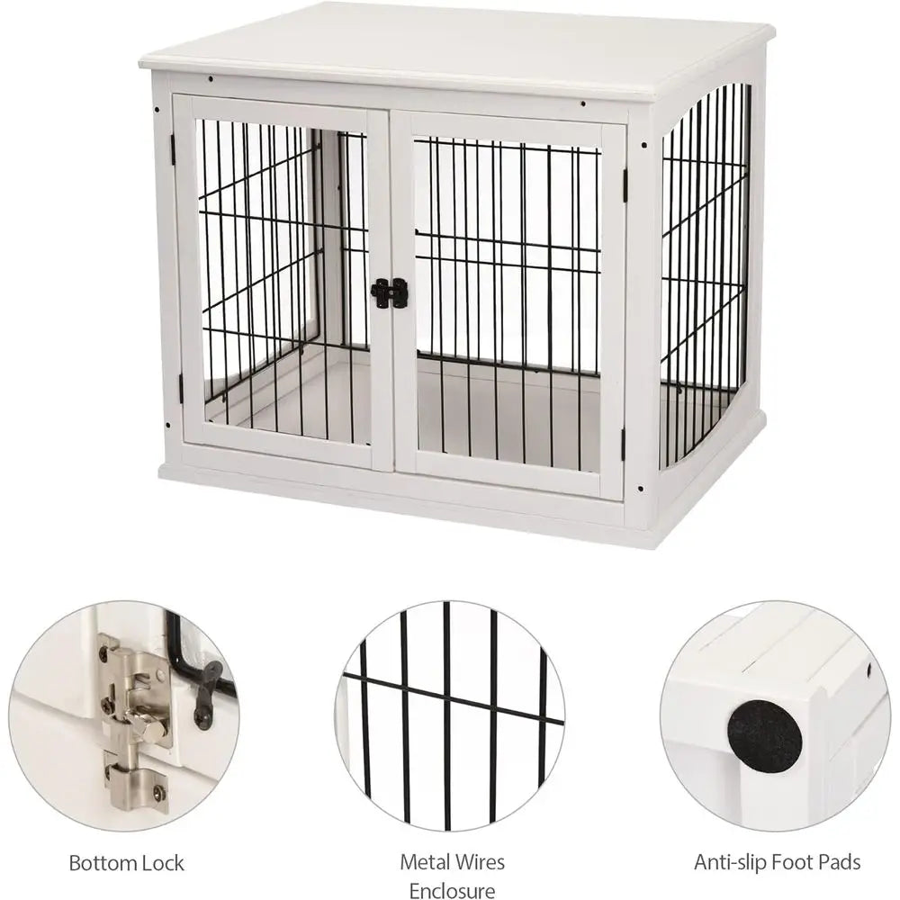 32 Lockable Small Dog Cage End Table, Indoor Puppy Kennel, White