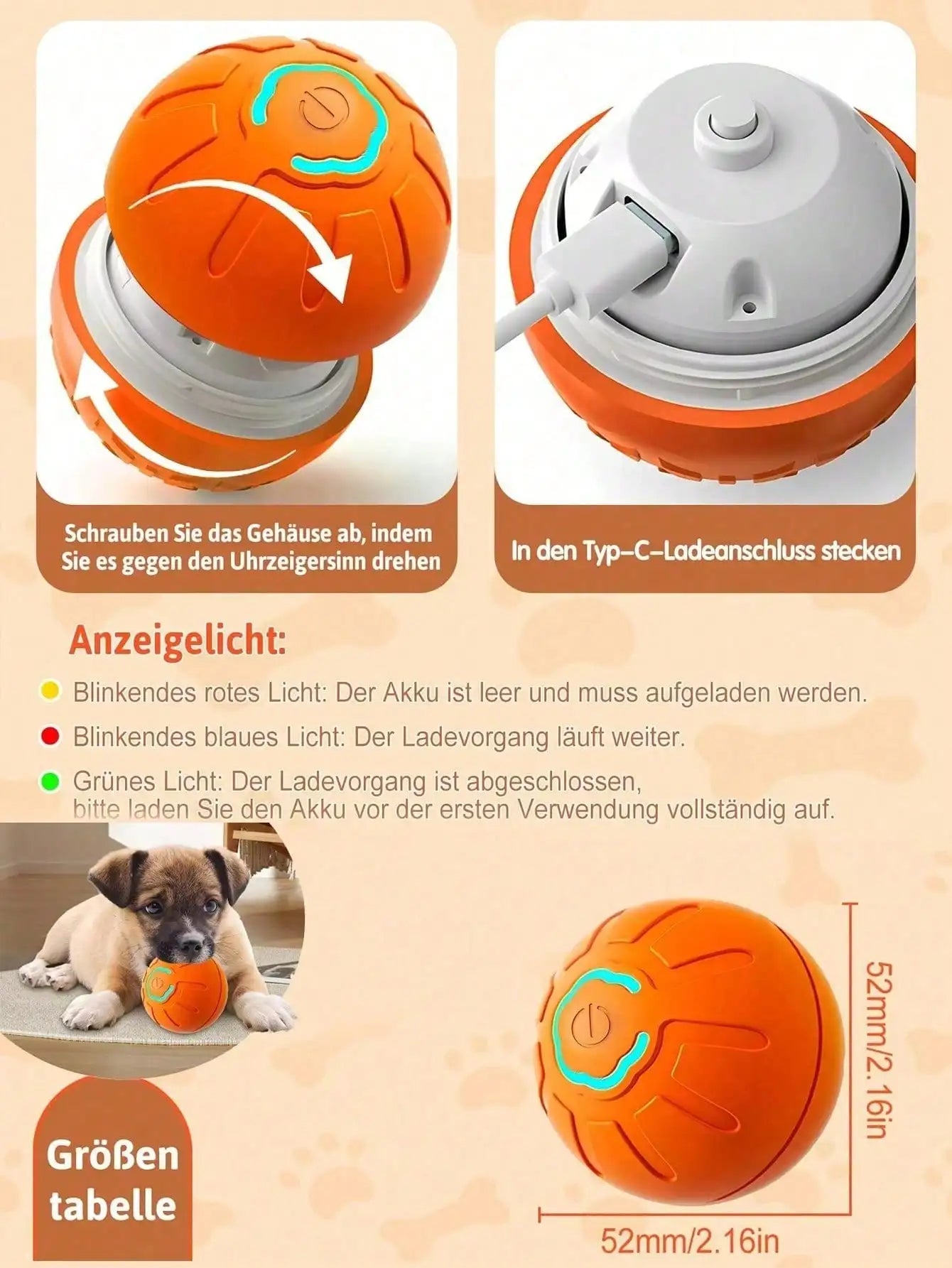 Interactive Dog Ball, Small/Medium Dog Electric Ball Toy, Automatically Moving Electric Ball Dog Toy, Is The Ideal Gift For Owners Looking For Interactive Ball Toys For Their Dogs.