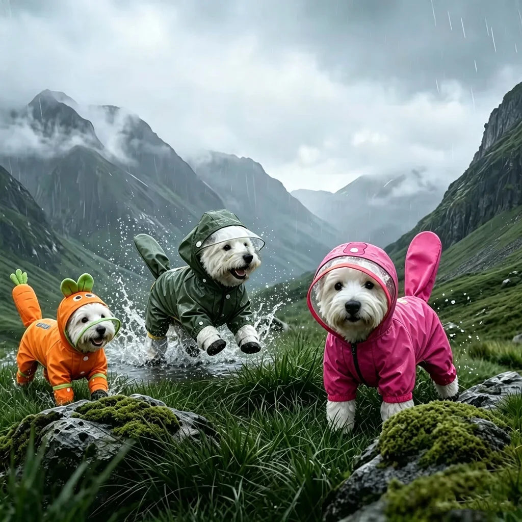 Reflective Portable Dog Rain Cloak Pet Cape Costume Cartoon Dog Hooded Raincoat Adjustable Waterproof Small Dog Clothes Walk