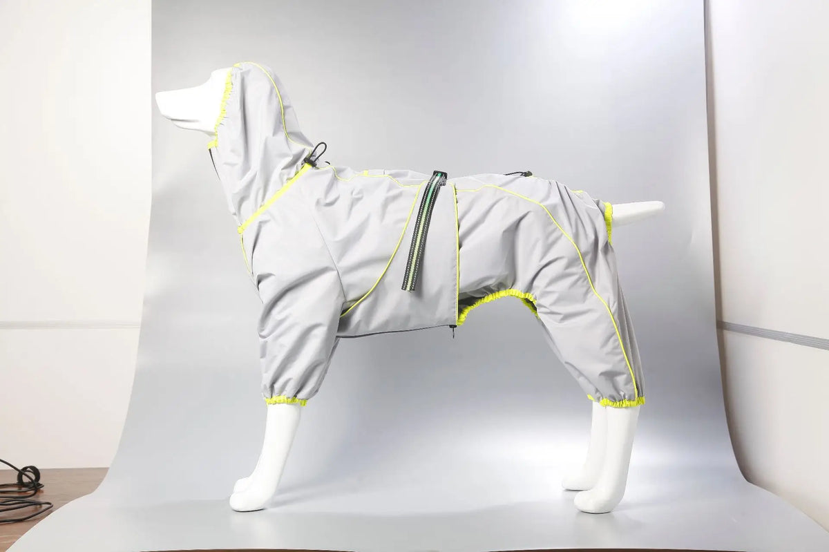 BXX Water‑Resistant Dog Four‑Legged Jumpsuit, Reflective Strap Warm Hooded Pet Windproof Jacket for Medium Large Dogs