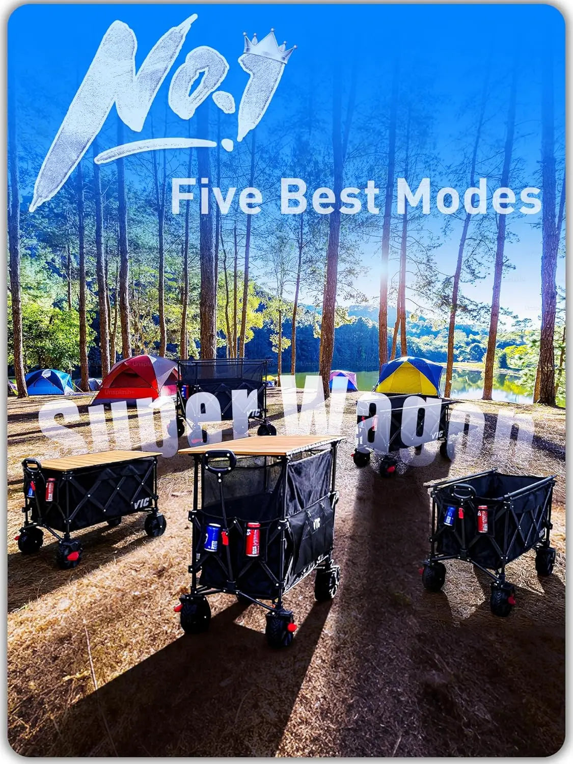680lbs Super Cart & Table 1=5 Set, 480L Mega Capacity 54" Extra Long Extra high Folding Wagon, Heavy Duty Collapsible Carts with