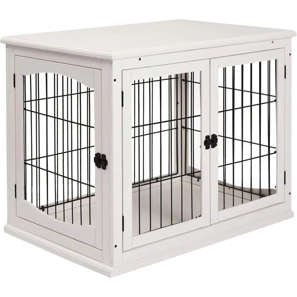 32 Lockable Small Dog Cage End Table, Indoor Puppy Kennel, White
