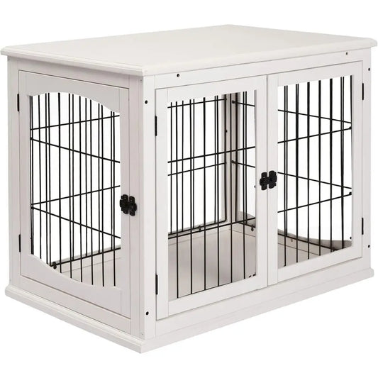 32 Lockable Small Dog Cage End Table, Indoor Puppy Kennel, White