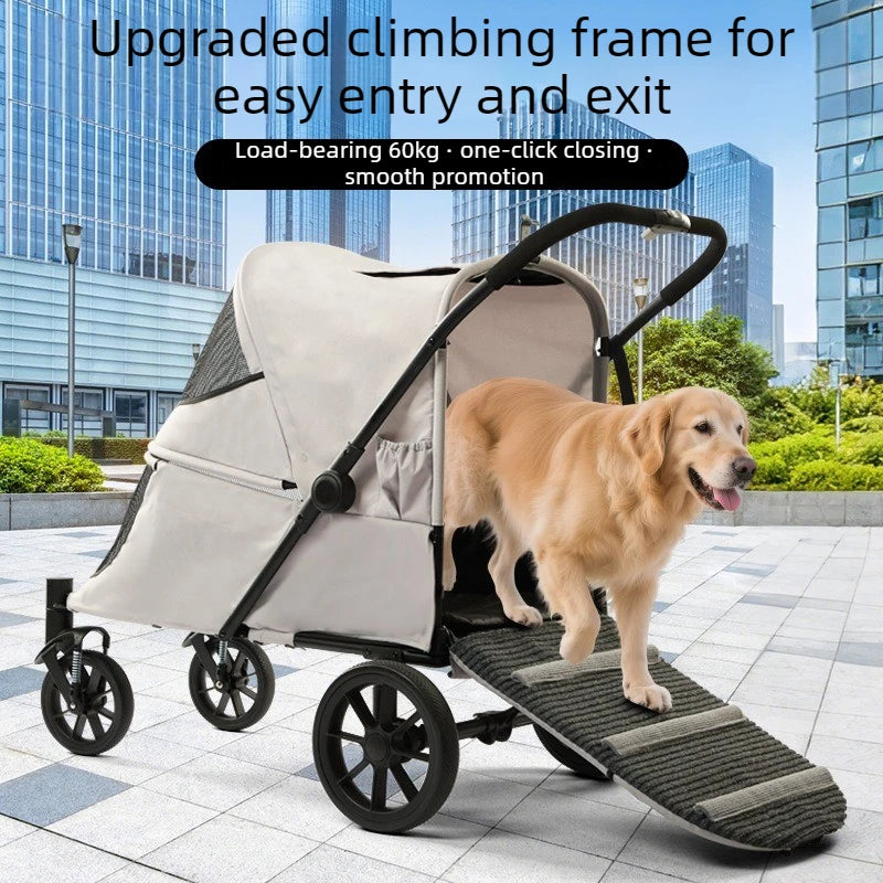 Medium Large Dog Strollers with Climbing Ramp Foldable Pet Stroller Cat Luxury Designer Outdoor Dog Trolley Wheels Pets Supplies