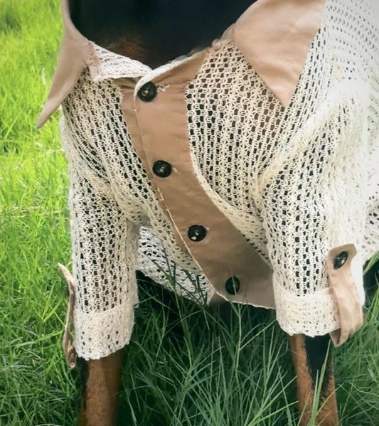 Original Pet Vintage Shirt Hollow Knit Mesh Breathable Short Sleeve Doberman Large Breed Dog Daily Summer Wear Pet Clothes