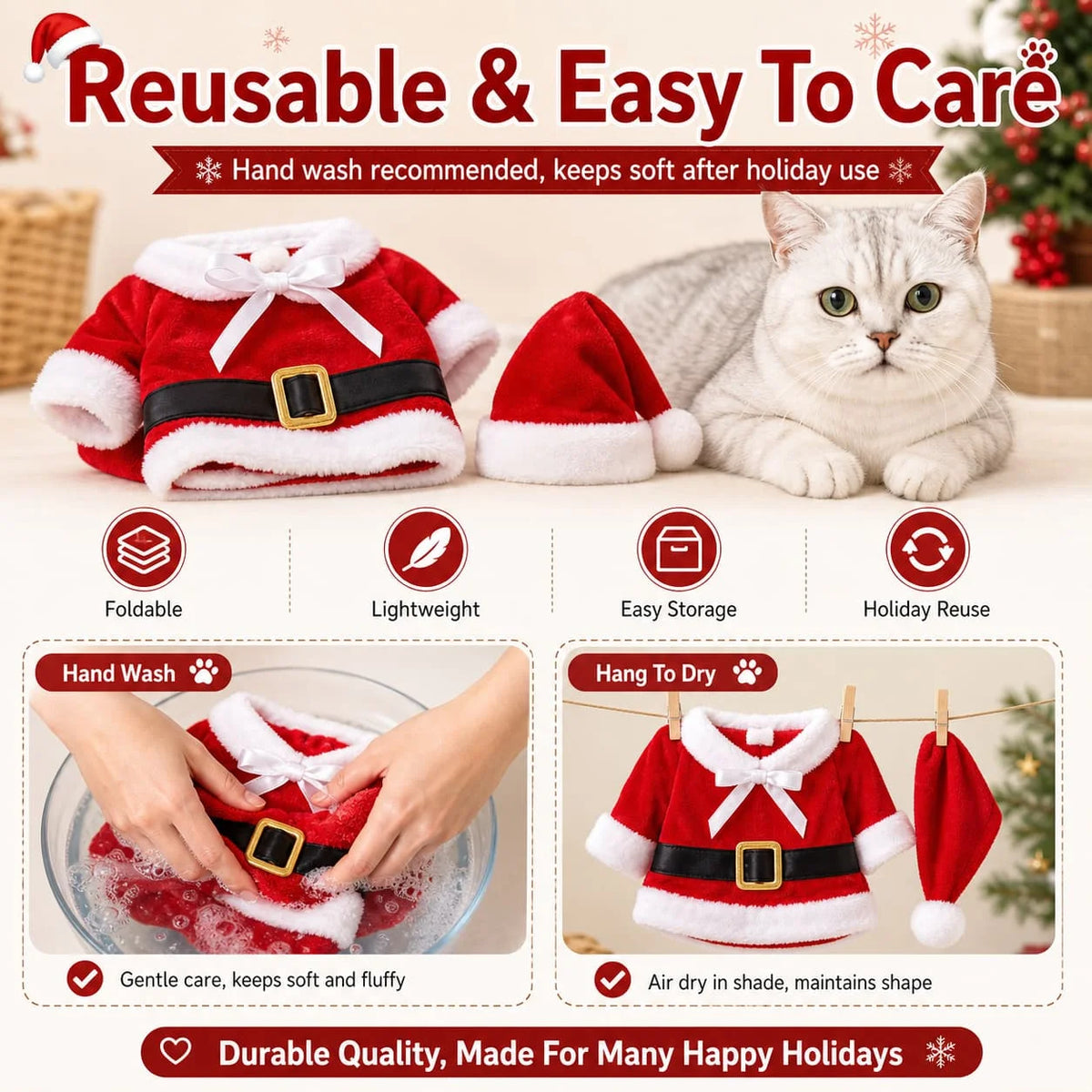 Cute Santa Claus Pet Christmas Costume Funny Upright Cosplay Suit With Santa Hat Holiday Party Apparel For Small Puppy Cats