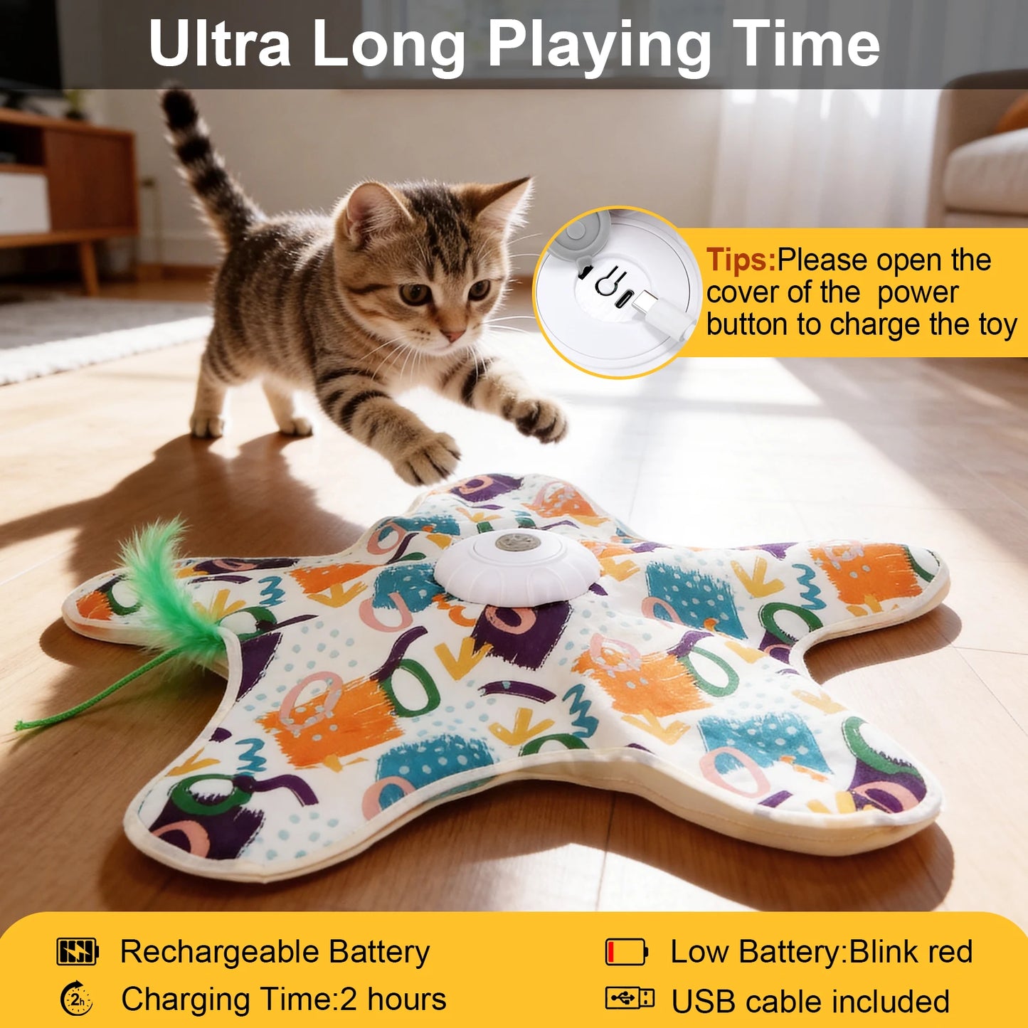 Automatic Interactive Cat Toy Hide And Seek Moving Feather Smart Sensor Durable Kitten Play Toy With Chirps For Bored Cats