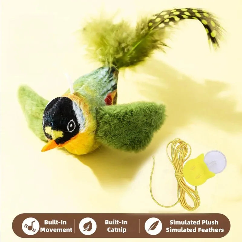 Interactive Chirping Bird Cat Toy | 1pc Hanging Bite-Resistant Feather Toy Realistic Sound Cat Teaser for Kittens Indoor Play