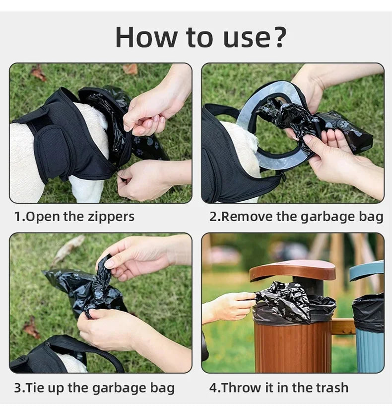 Portable Dog Poop Collection Pants Washable Pet Diaper with Disposable Printed Bags for Outdoor Travel Reusable & Easy Clean Bag