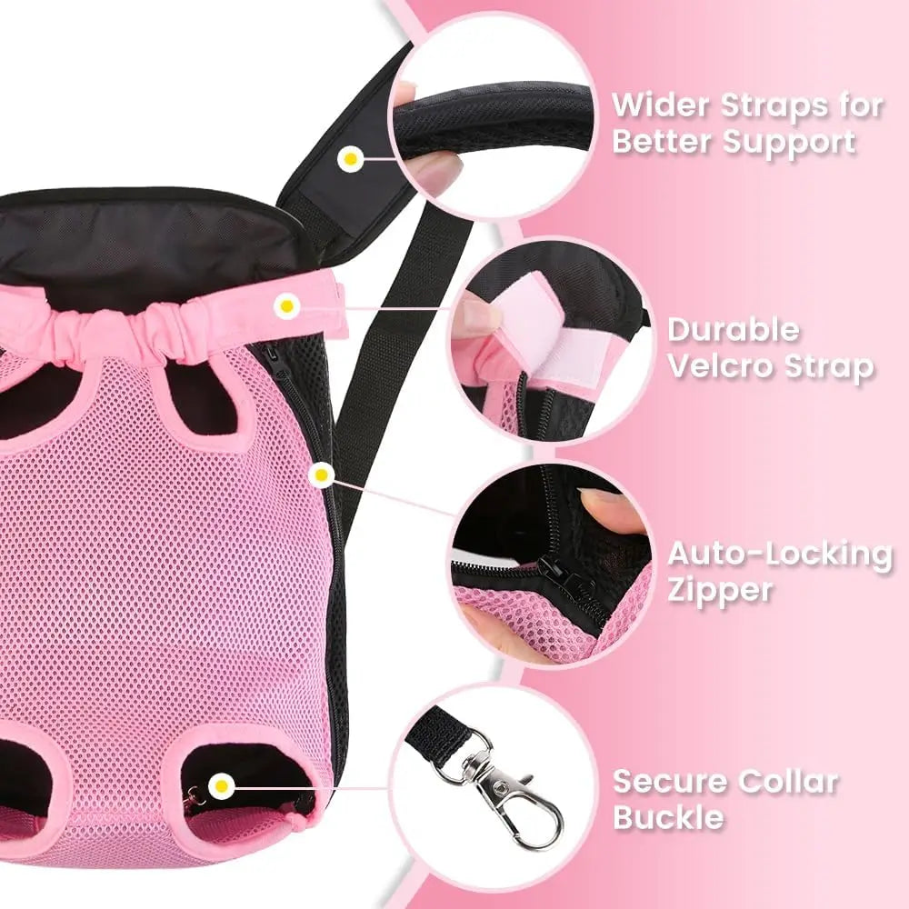 Pet Front Carrier for Small Dogs & Cats, Breathable Legs-Out Design for Cycling, Walking & Travel, Adjustable Hands-Free