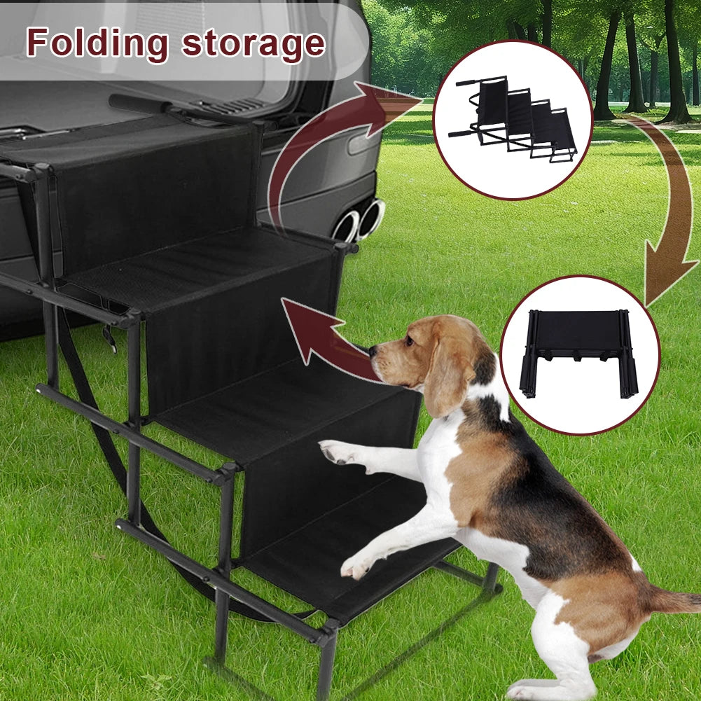 4 Steps Pet Ramp Foldable Dog Pet Ramp with Nonslip Surface Pet Ladder Dog Car Steps Folding Pet Stairs Ramp for Car