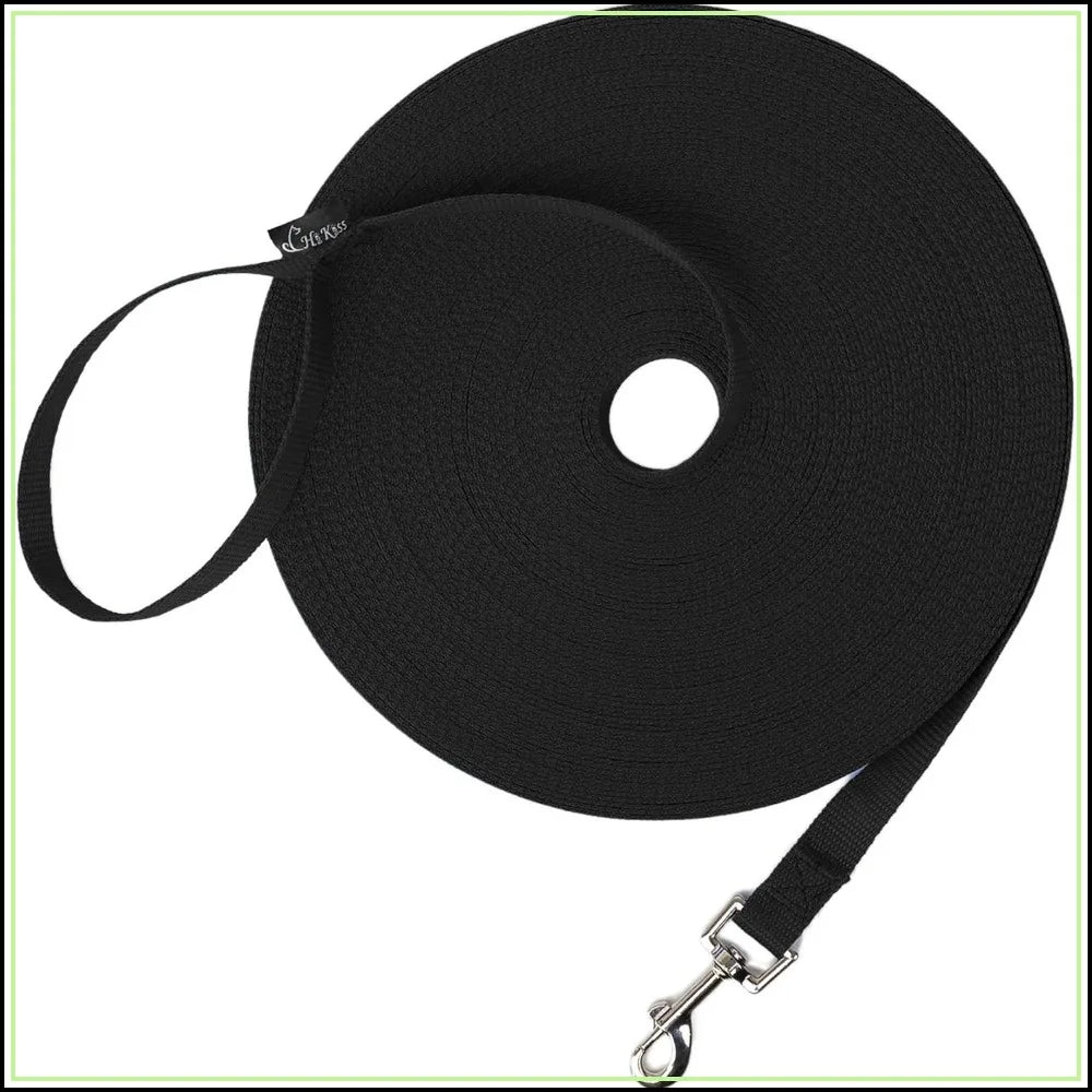 15-100ft Dog Training Leash, Nylon Long Lead for Recall, Obedience, Camping, Backyard - Black
