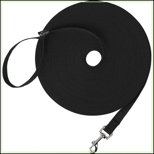 15-100ft Dog Training Leash, Nylon Long Lead for Recall, Obedience, Camping, Backyard - Black