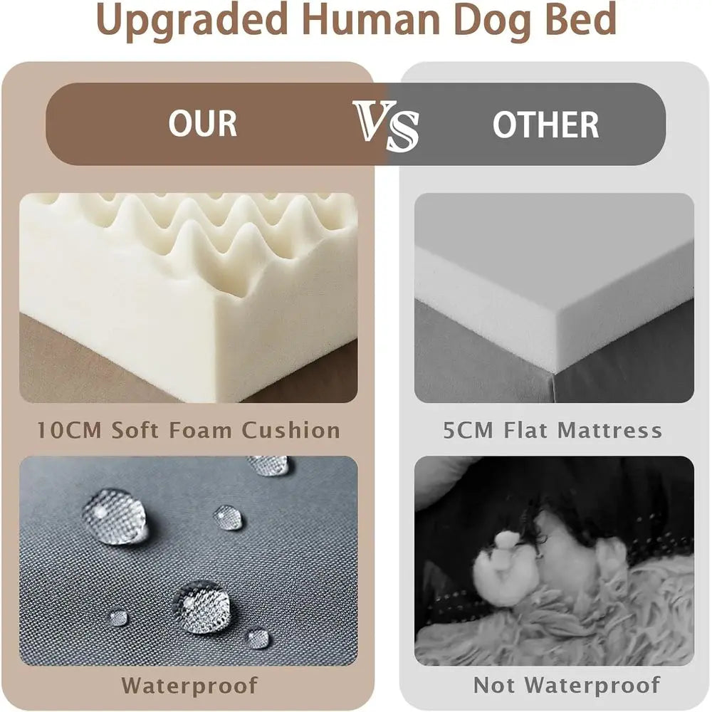 Oversized 71x45x12 Grey Memory Foam Dog Bed with Pillow, Blanket & Strap for Adults and Large Pets,Customized
