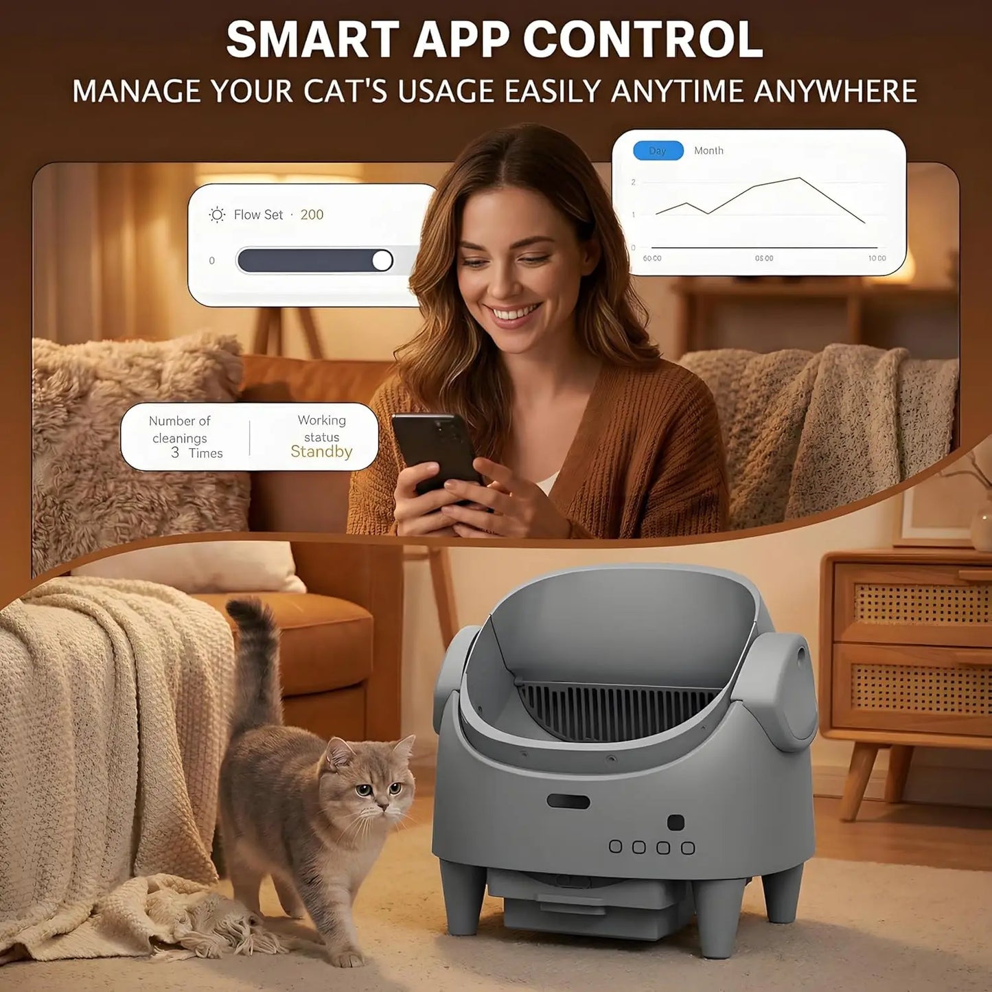 Smart Open Automatic Cat Litter Box 8L Self-Cleaning WiFi App Control Anti-Pinch Odor Removal Electric Pet Toilet