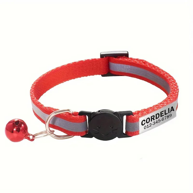 Custom Reflective Paw Cat Collar Personalized ID Adjustable Safety Buckle with Bell Free Engraving Nylon Puppy Kittens Necklace