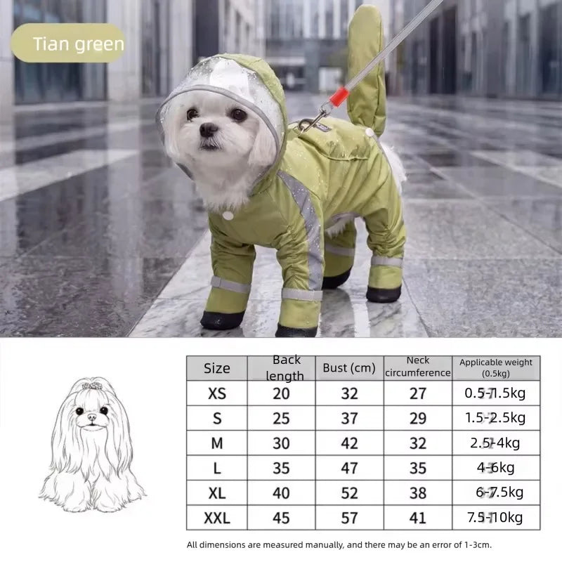 Reflective Portable Dog Rain Cloak Pet Cape Costume Cartoon Dog Hooded Raincoat Adjustable Waterproof Small Dog Clothes Walk
