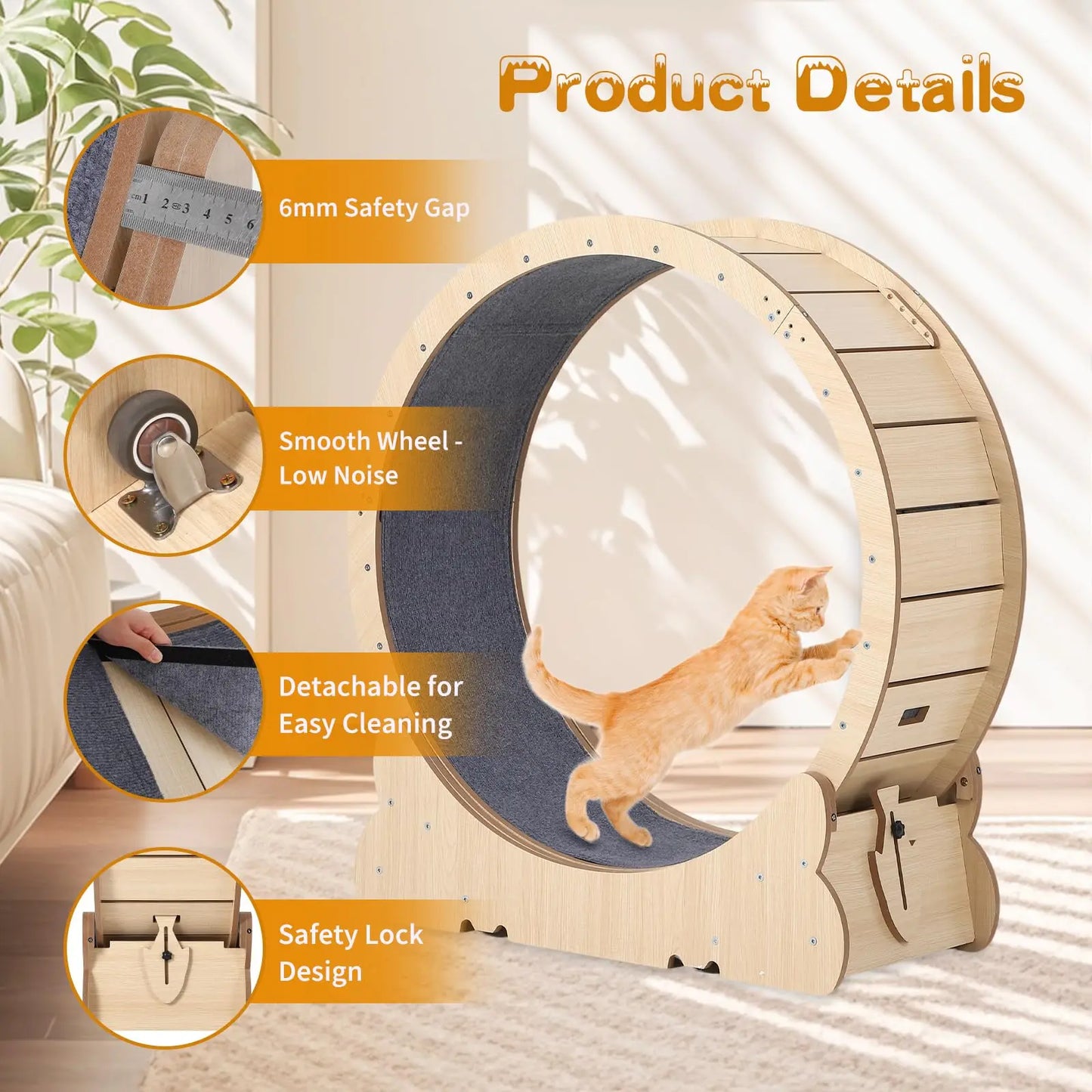 39.4inch Cat Exercise Wheel, Cat Running Wheel for Indoor Cats, Cats Treadmill Wheels with Quiet Carpeted Runway & Locking Mechanis