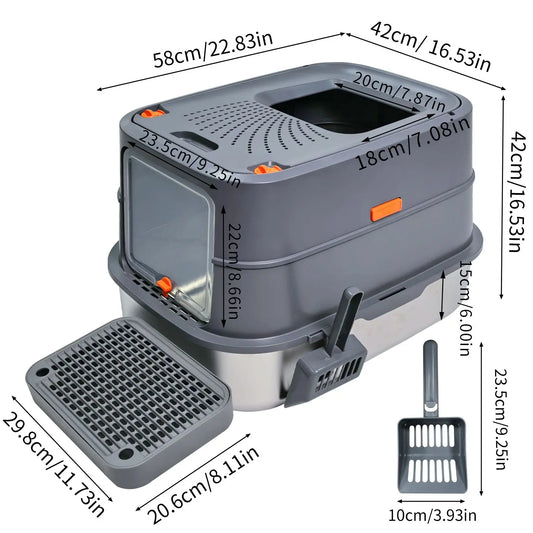 4-Style Cat Litter Box with Lid Large Kitty Litter Box Enclosed with High Sided Enclosure Scoop Non-Sticky