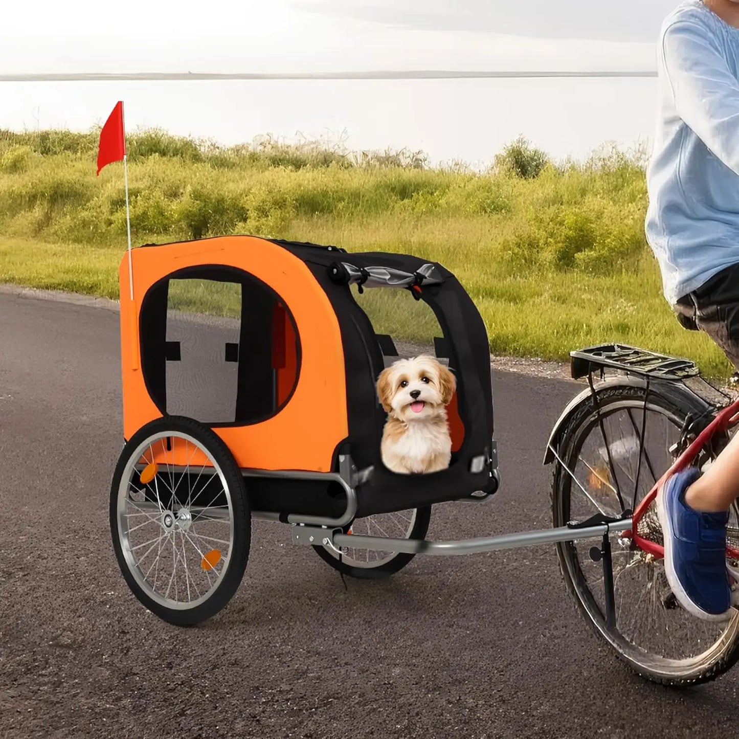 Large Dog Bike Trailer 88Lbs Capacity Pet Bicycle Carrier Foldable Oxford Fabric Universal Coupler with Quick Release Wheels