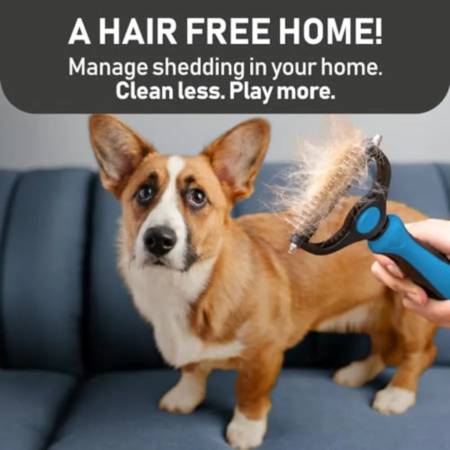 Pet Grooming Brush and 2X Grooming Gloves Combo, Double-Sided, Easy to Clean, for Dogs and Cats.
