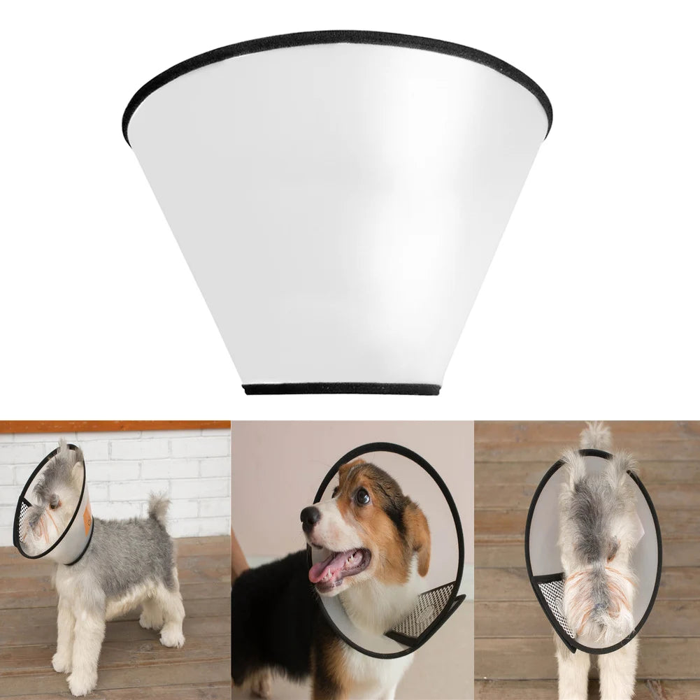 Plastic Dog Cone Collar Transparent Guard Collar Ring Anti-Bite Lick Pet Protective Shield Soft Edge for Small Medium Large Dog