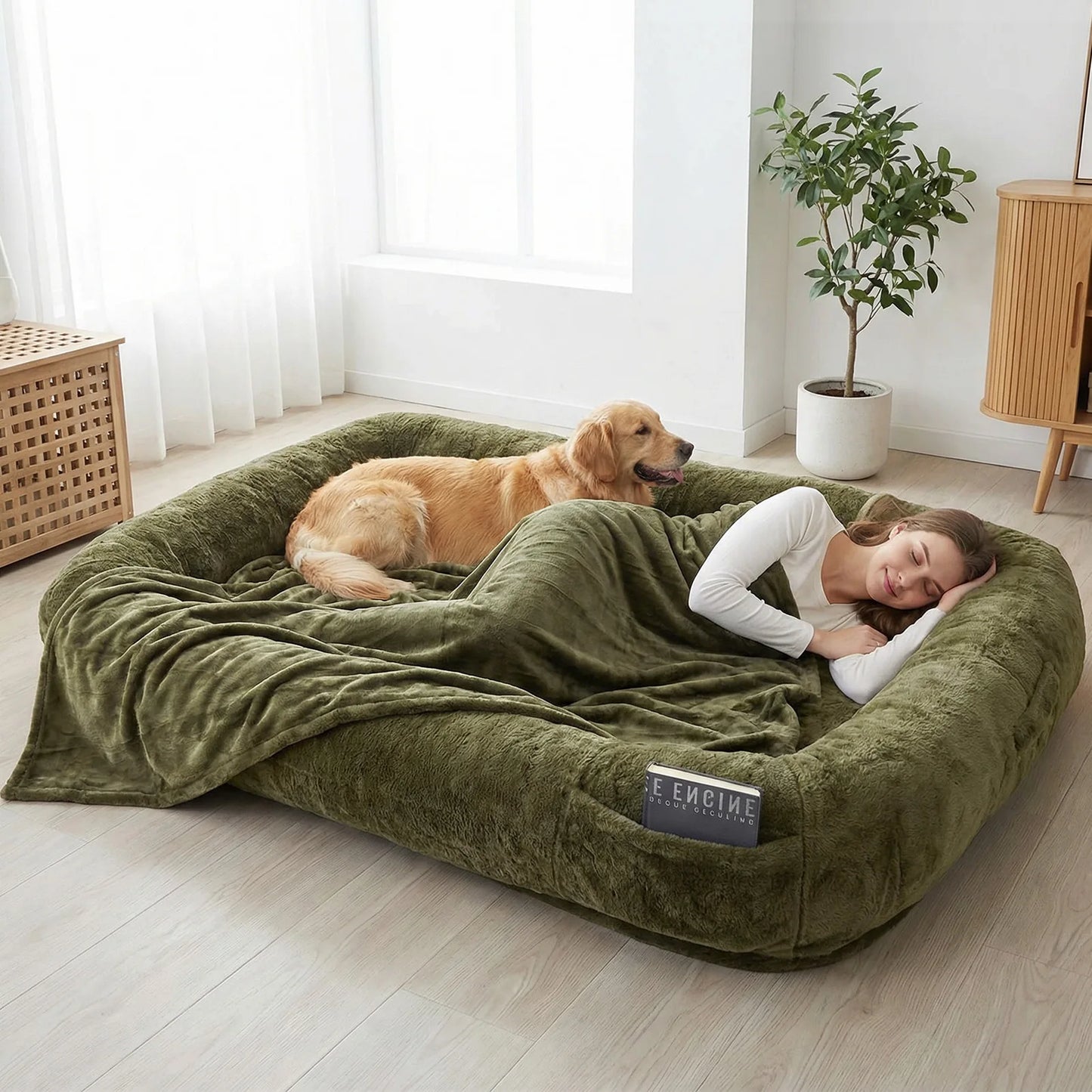 Human Dog Bed 71x47x12in Washable Extra Large Comfortable Pet Bed with Soft Blanket for Sleeping