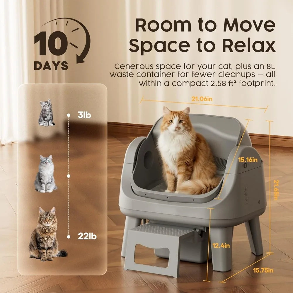 Open Top Self Cleaning Cat Litter Box, Automatic Litter Box with 7 Pairs of Safety Sensors, Anti-Pinch Protection，Customized
