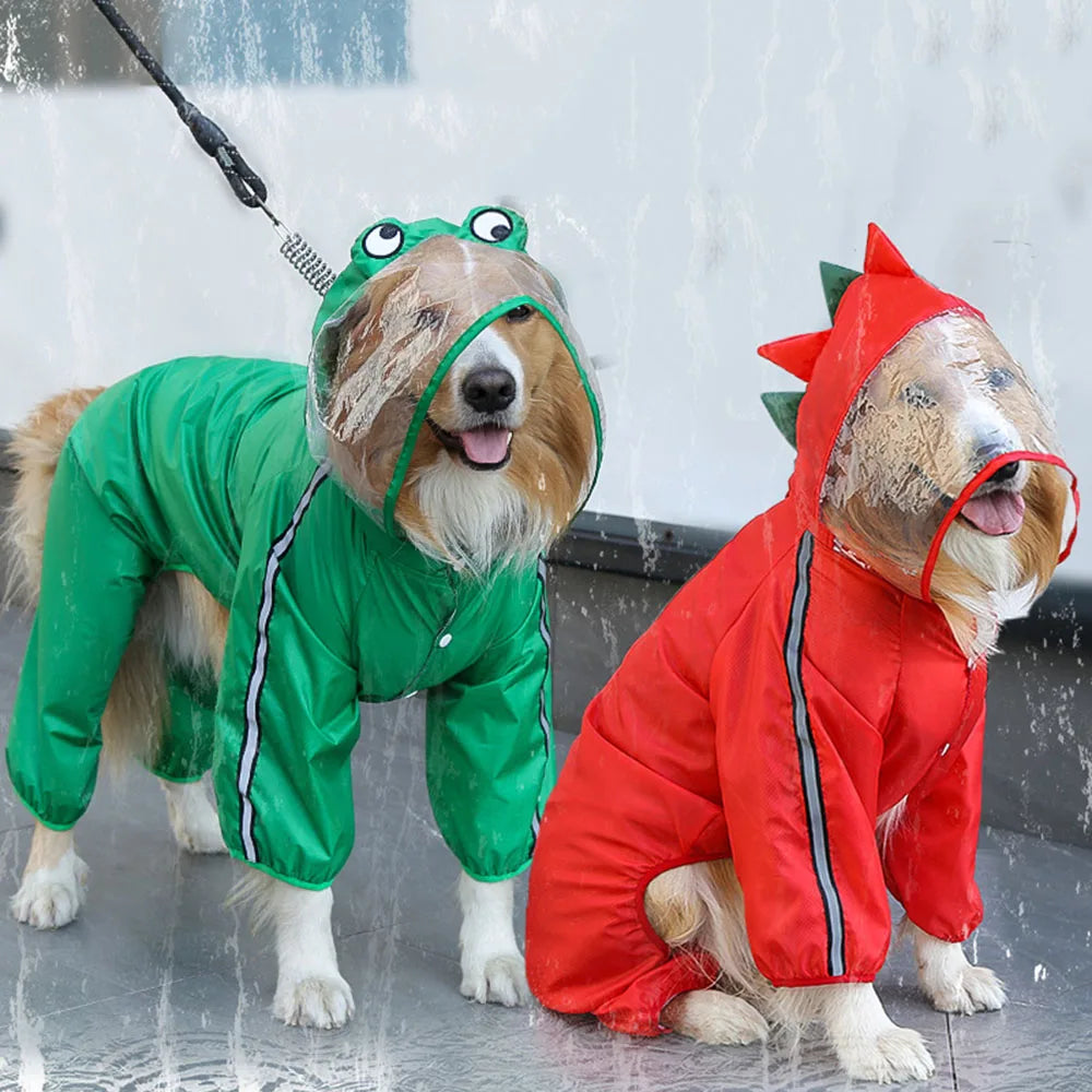 Frog Dinosaur Shape Dog Raincoat Costume for Medium and Large Dogs Waterproof Pet Jumpsuit Clothes Dog Rain Jacket for Labrador