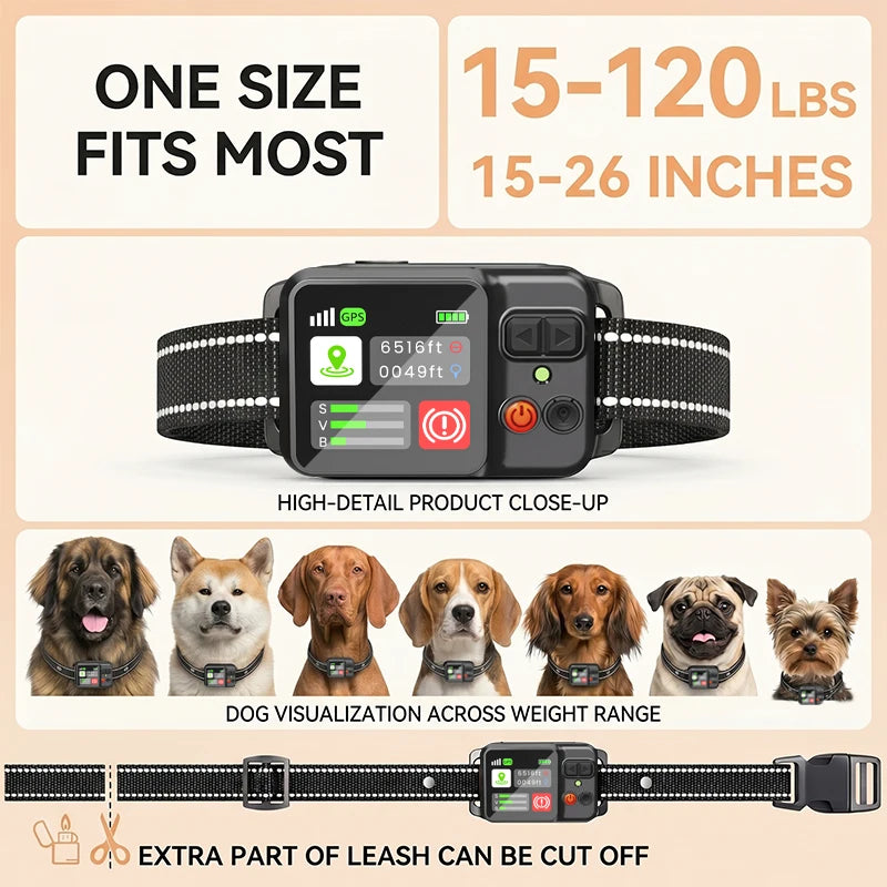 Dog Electronic Fence | Outdoor GPS Fencing System | Waterproof Wireless Fence | Dog Training Collar | Adjustable Warning Intensity | Fence Radius: 33–999 Yards | Rechargeable Smart Pet Containment System