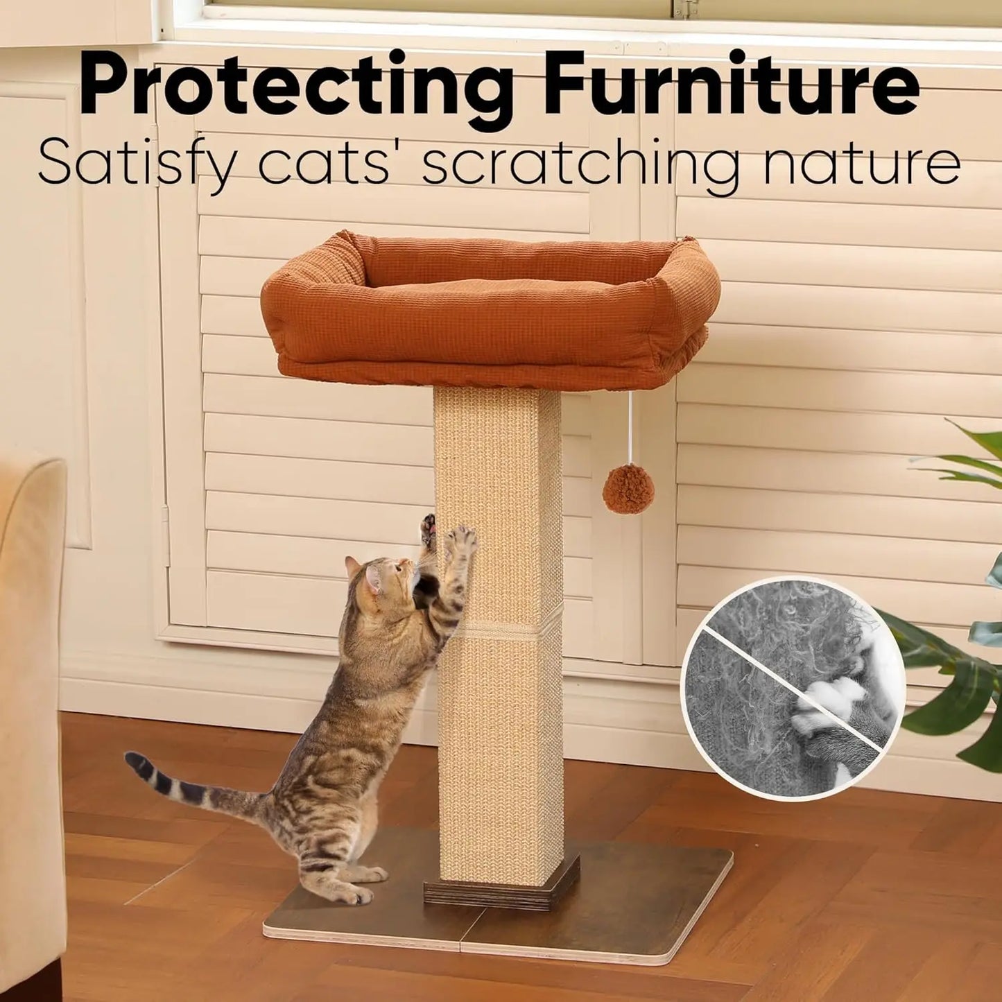 Cat Scratching Post, Retro-Style Tall Scratch Posts with Perch for Infoor Cats Adults, Large Cat