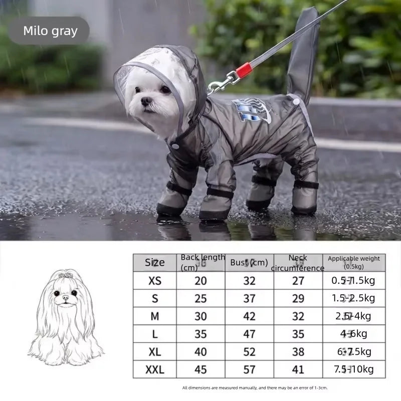 Reflective Portable Dog Rain Cloak Pet Cape Costume Cartoon Dog Hooded Raincoat Adjustable Waterproof Small Dog Clothes Walk
